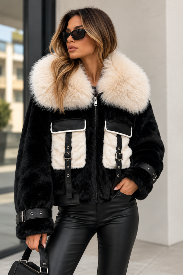 Палто от еко косъм Black & white