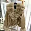 Кожено златно яке с еко косъм - снимка 4