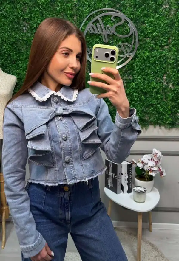 Деним яке с панделка