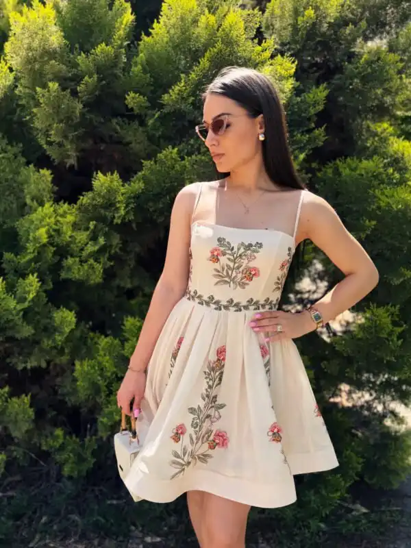 Рокля с бродерия Flora Écru